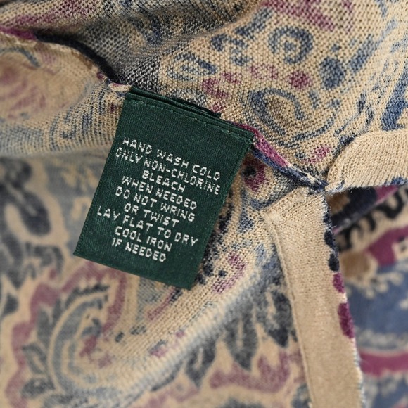 Ralph Lauren Womens Paisley Silk Top Size S Long Sleeve Boat Neck Comfort LRL - Picture 7 of 12